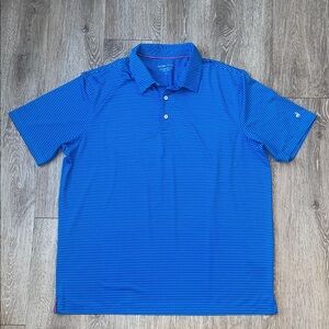 Michel Rouen Men's Blue Striped Polo Shirt golf short sleeve 2xl